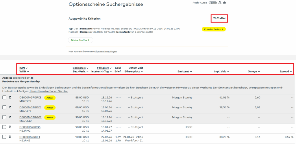 Optionsscheinfinder comdirect