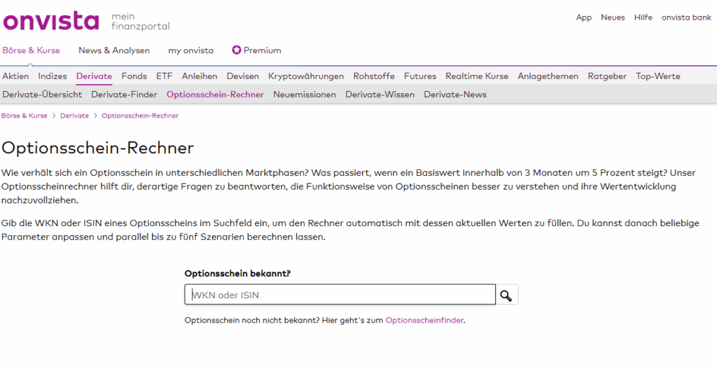 Optionsscheinrechner onvista